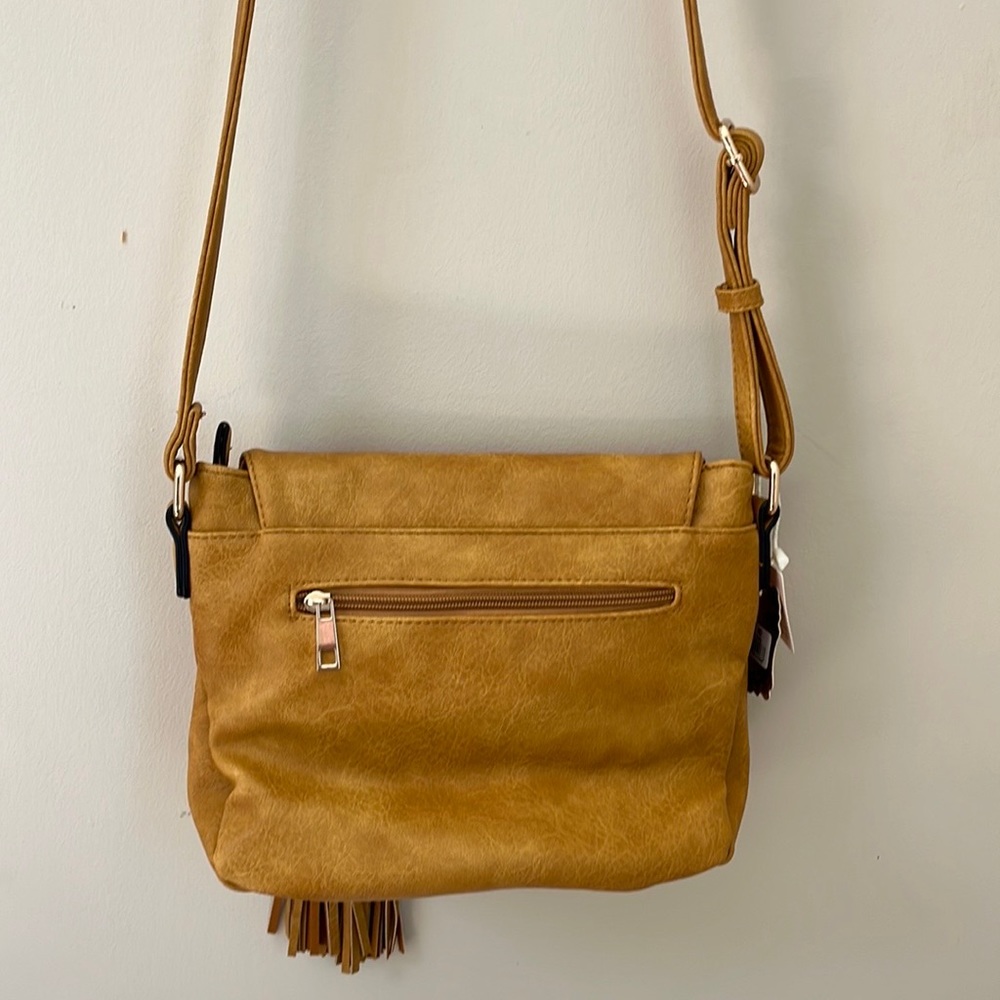 Alyssa vegan leather flap over crossbody handbag purse with tassels. NWT - Picture 3 of 16